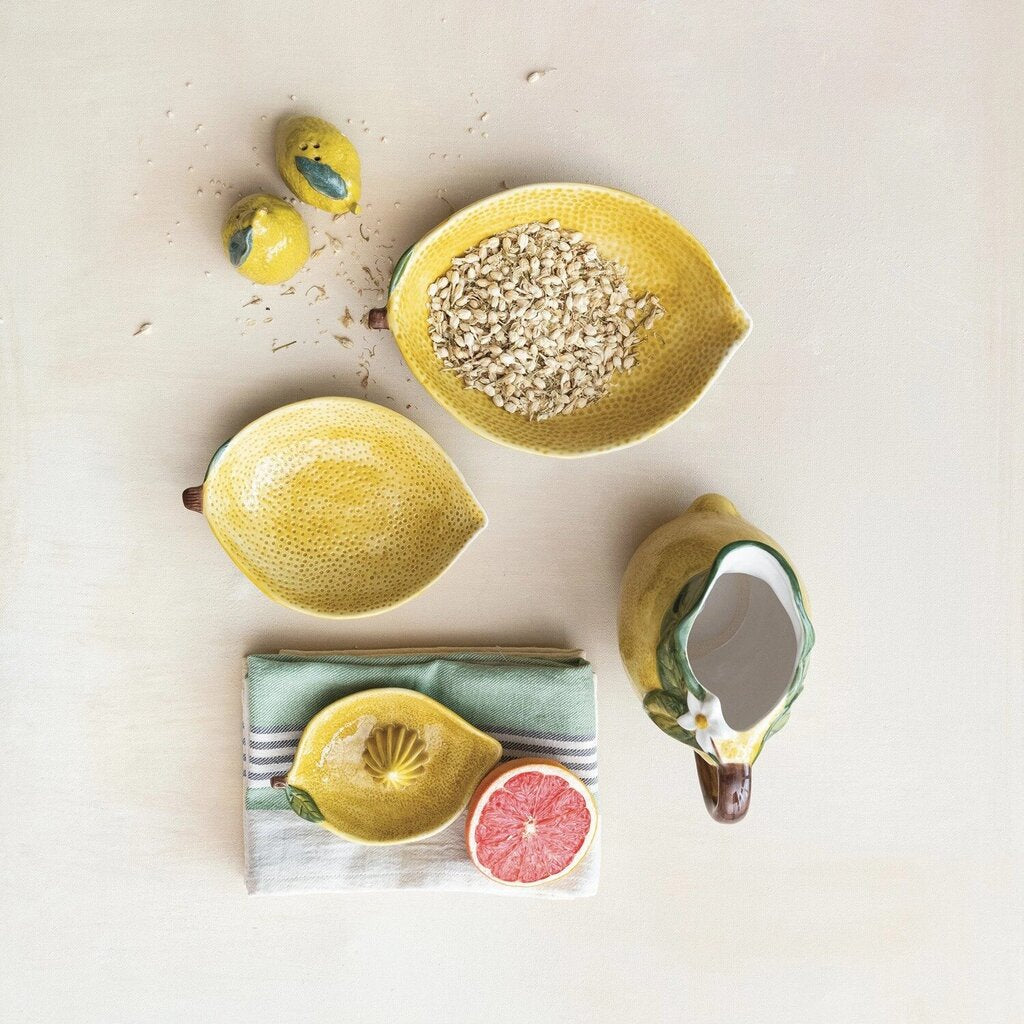 Hand-Painted Stoneware Lemon Shaped Juicer * Home