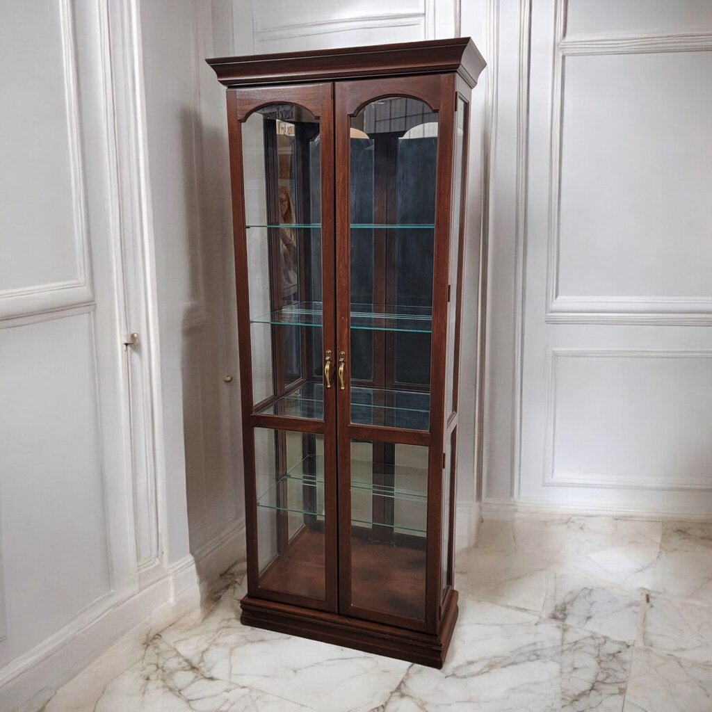 7335 Chery Wood 5 Glass Shelf Curio #Cabinet Used ~ Furniture