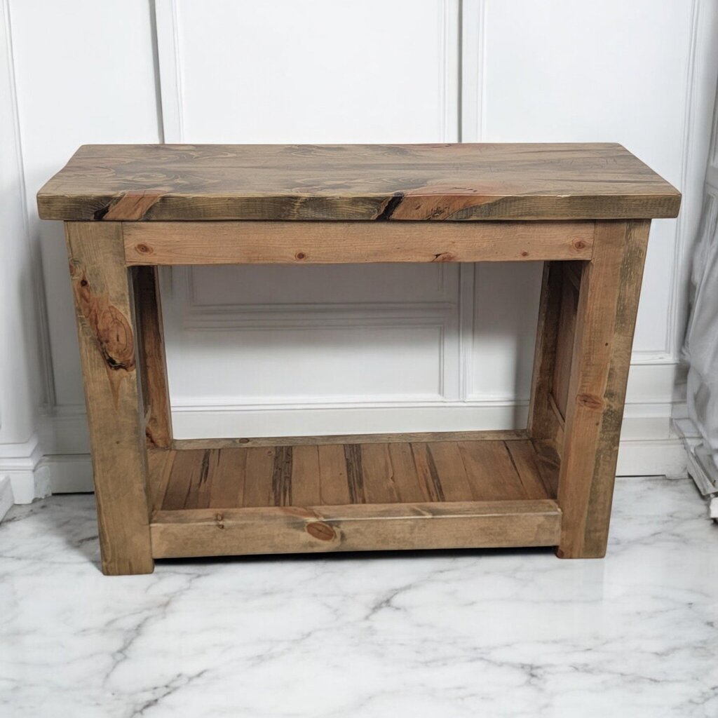 7349 Handcrafted Tin Insert Console #Table with Bottom Shelf Used ~ Furniture