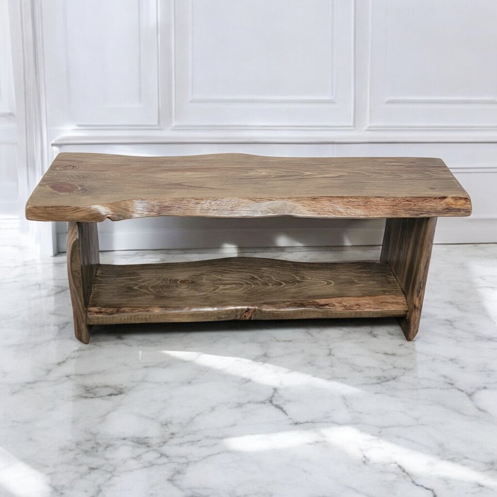 7351 Handcrafted Live Edge #Bench with Shelf Used ~ Furniture