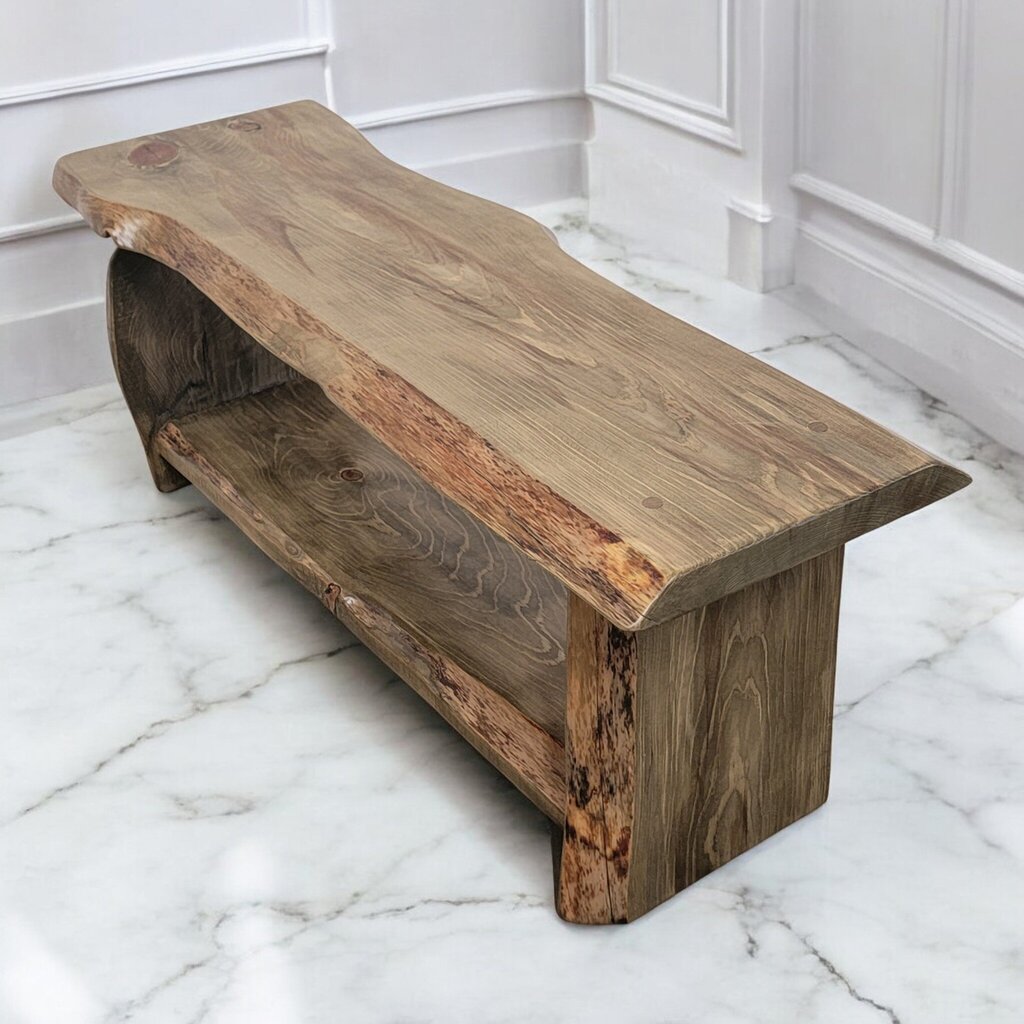 7351 Handcrafted Live Edge #Bench with Shelf ~ Furniture