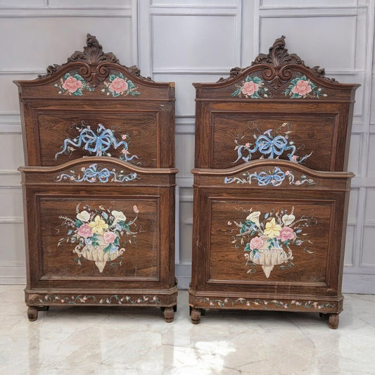7352- 7353 Ornate Antique Italian Painted Carved #Headboard and Footboard Used ~ Furniture