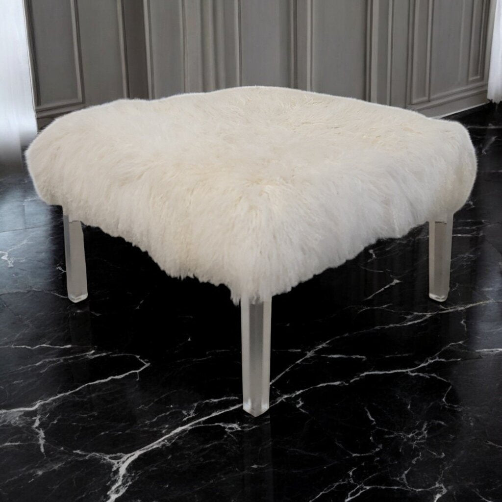 7357 Tibetan Lamb and Clear Acrylic #Ottoman Used ~ Furniture