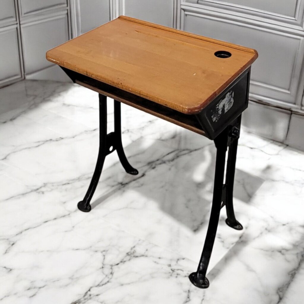 7361 Vintage Wood and Metal School #Desk with Ink Well Used ~ Furniture