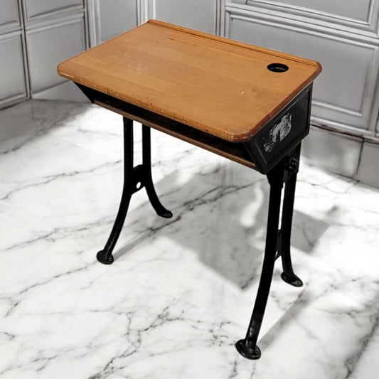 7361 Vintage Wood and Metal School #Desk with Ink Well Used ~ Furniture
