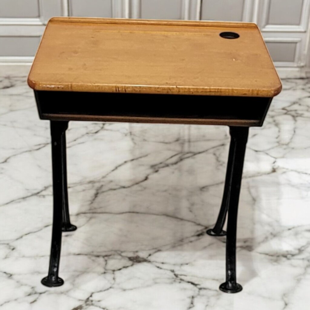 7361 Vintage Wood and Metal School #Desk with Ink Well ~ Furniture