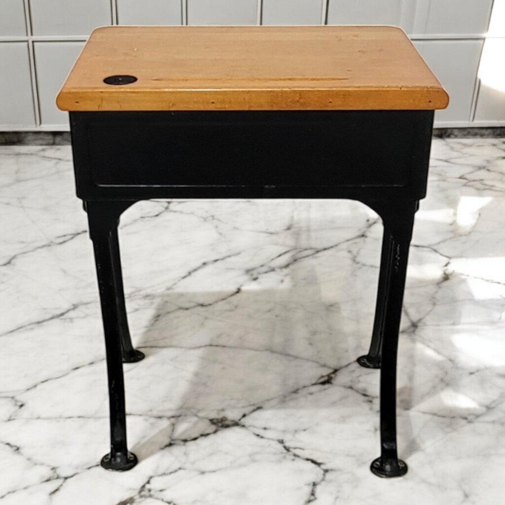 7361 Vintage Wood and Metal School #Desk with Ink Well ~ Furniture