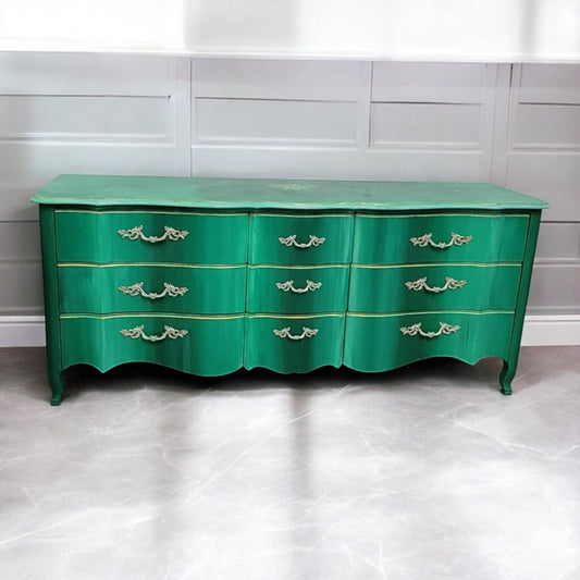 7362 Shamrock Green 9 Drawer French Provincial Dresser Used ~ Furniture