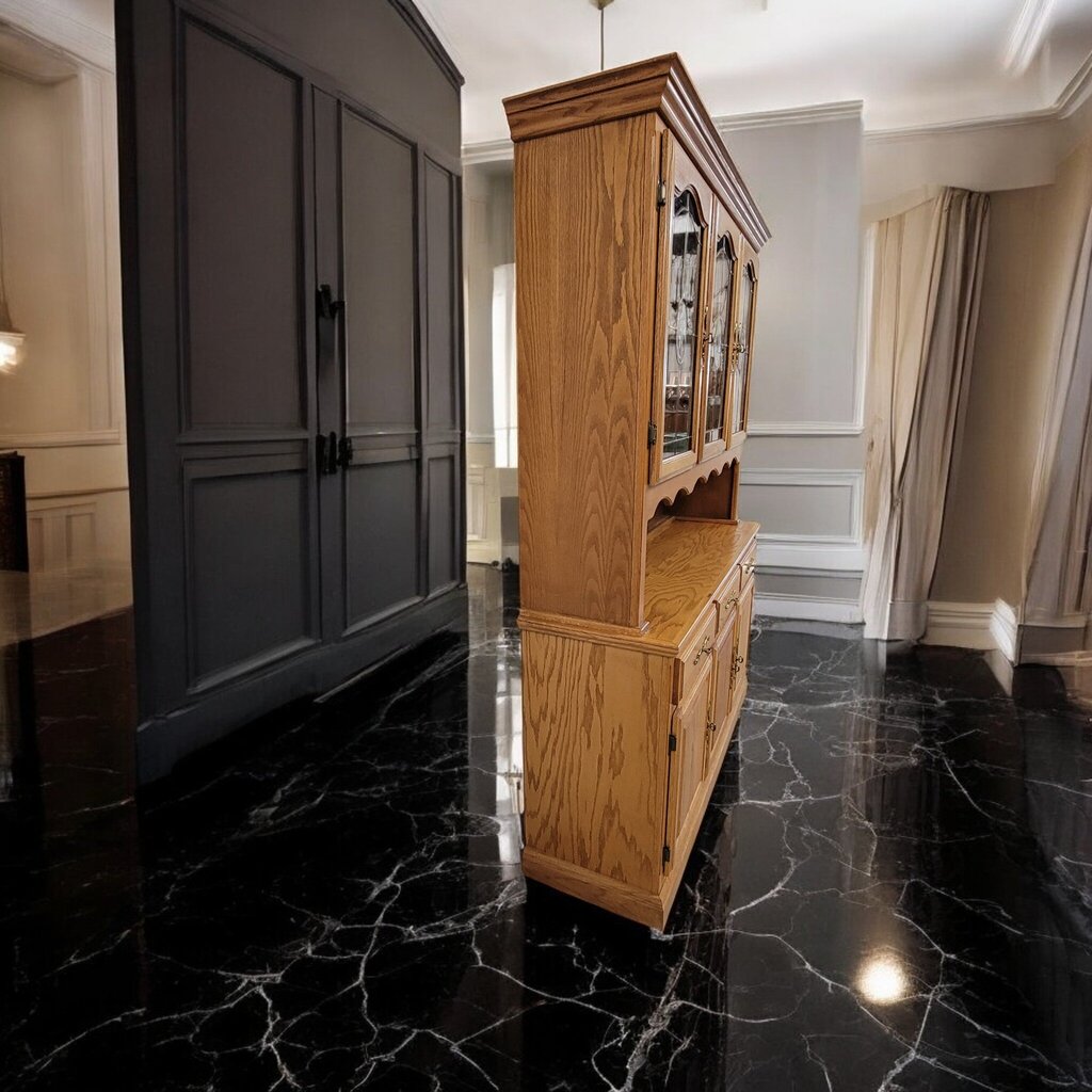 7366 2 Piece Oak Leaded Glass Hutch * 2 - Dealer Shared