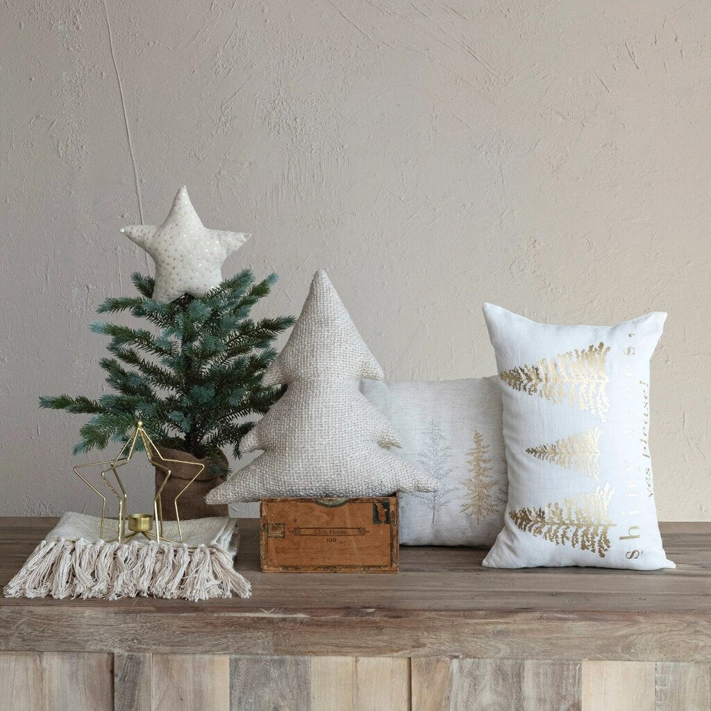 Cotton Tree Shape Pillow with Metallic Gold Thread * Holiday