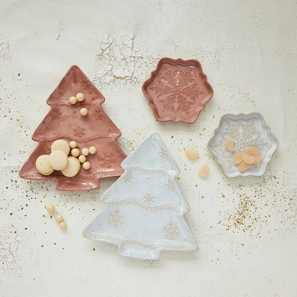 Stoneware Tree Plate with Snowflakes * Holiday