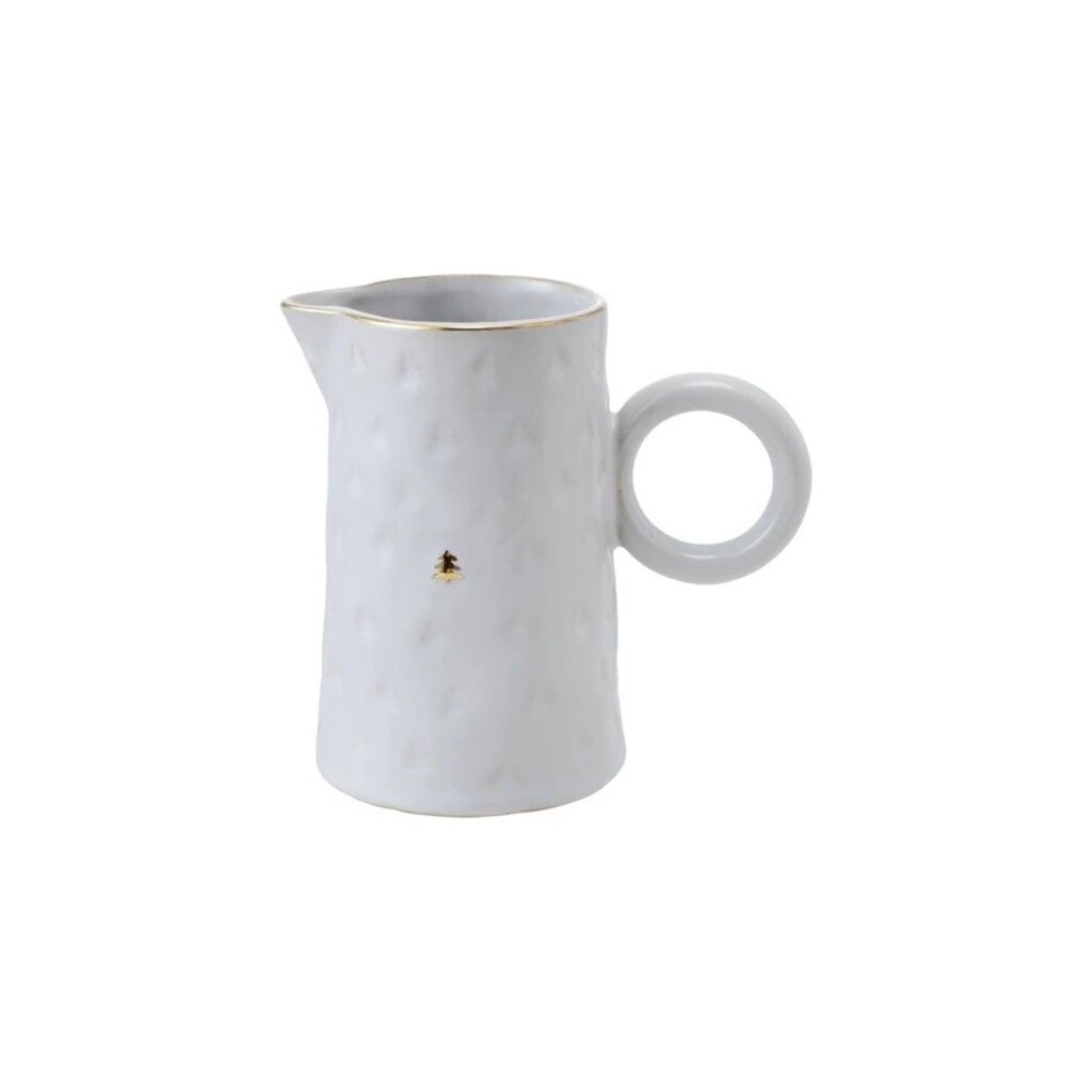 Stoneware Pitcher with Tree and Gold Trimming 5"L x 4.5H" New * Holiday