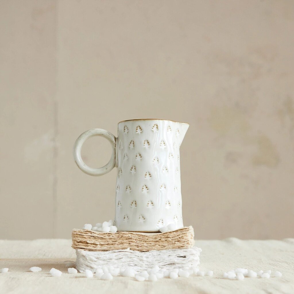 Stoneware Pitcher with Tree and Gold Trimming * Holiday