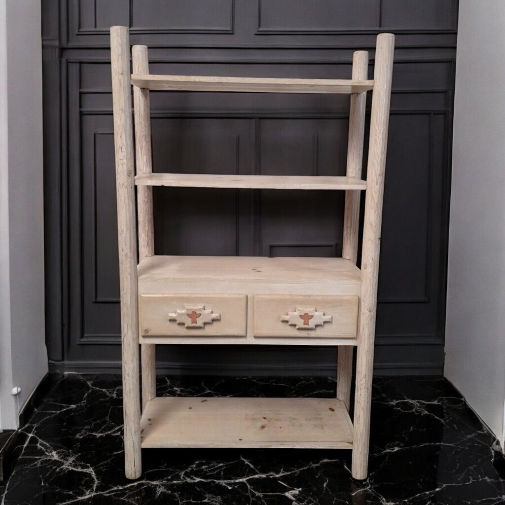 7376 Southwest Pickled Pine 4 Tier Shelf Unit with 2 Drawers Used ~ Furniture