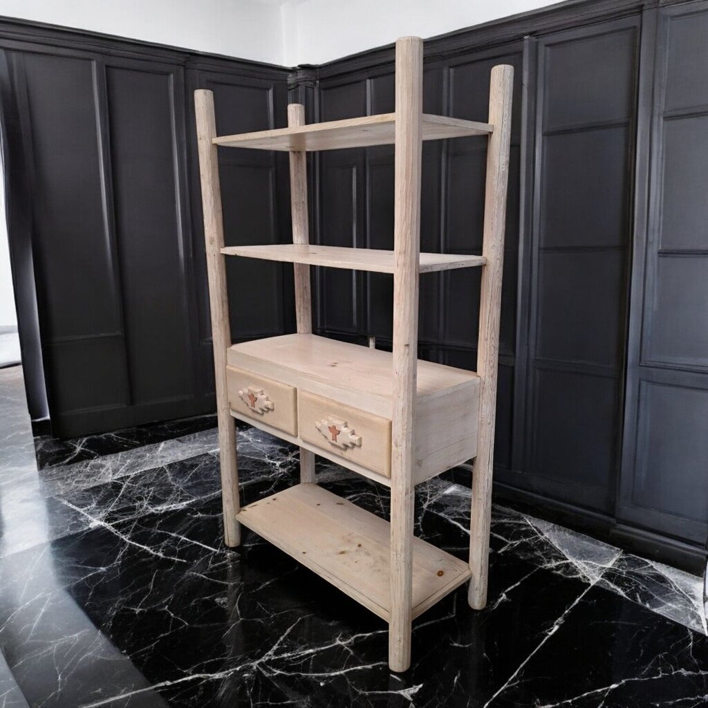 7376 Southwest Pickled Pine 4 Tier Shelf Unit with 2 Drawers ~ Furniture