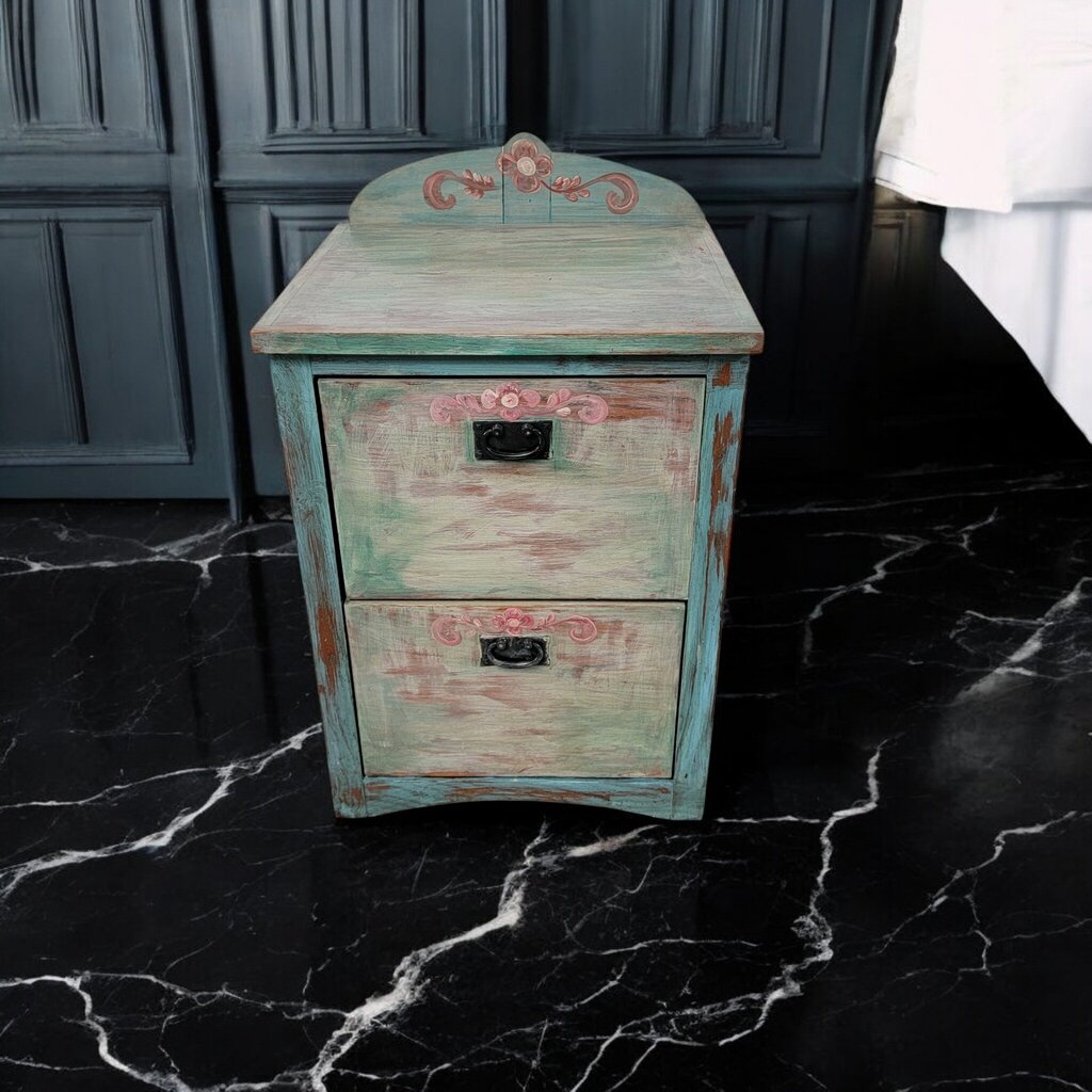 7382 Rustic Mexican Handpainted 2 Drawer File Cabinet Used ~ Furniture