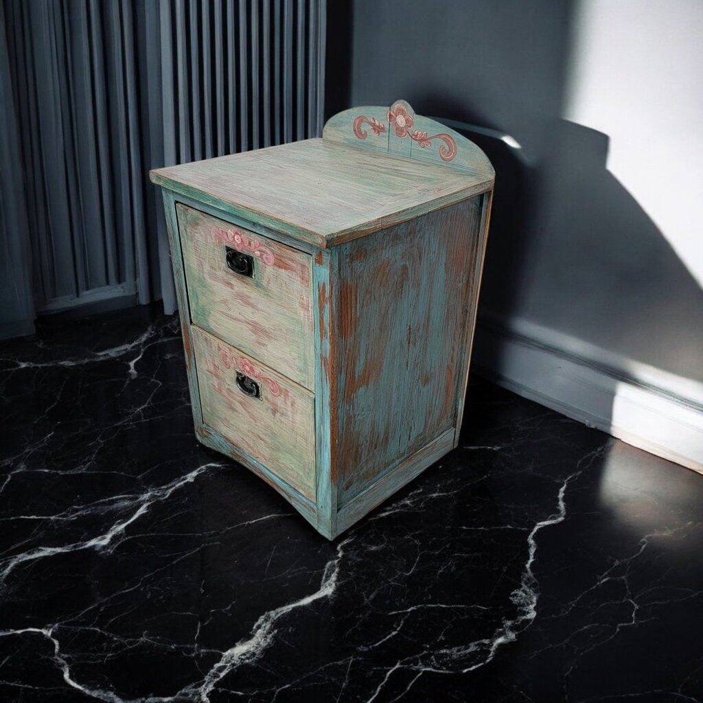 7382 Rustic Mexican Handpainted 2 Drawer File Cabinet ~ Furniture