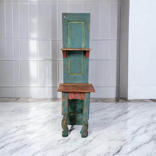 7383 Repurposed Rustic Mexican Handpainted Blue Entry Hall Tree Stand Used ~ Furniture