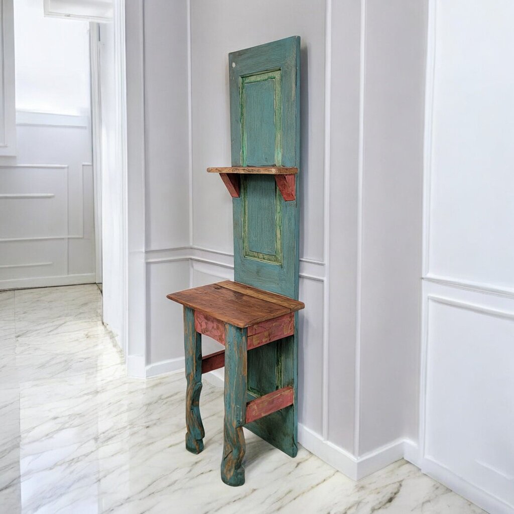 7383 Repurposed Rustic Mexican Handpainted Blue Entry Hall Tree Stand
