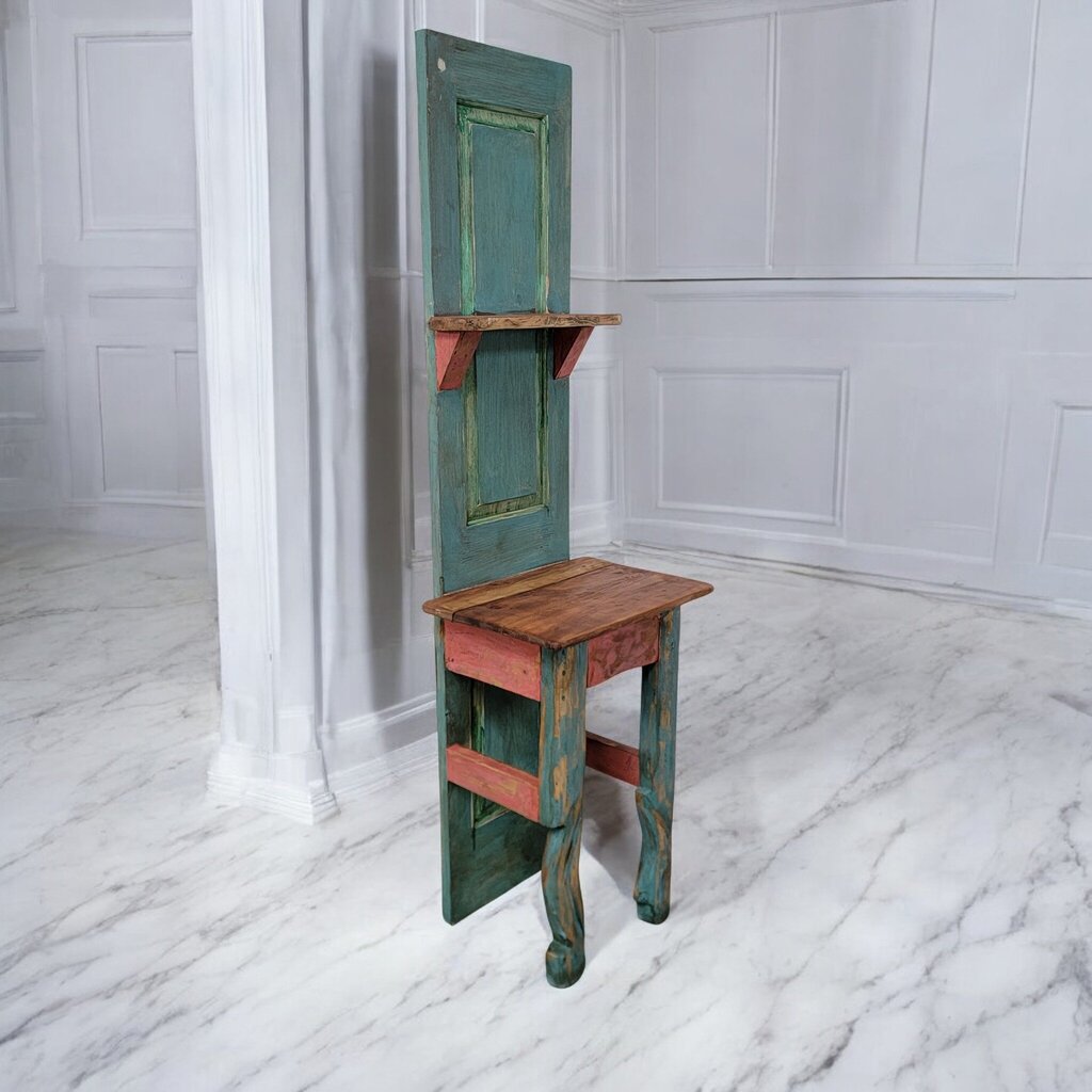 7383 Repurposed Rustic Mexican Handpainted Blue Entry Hall Tree Stand