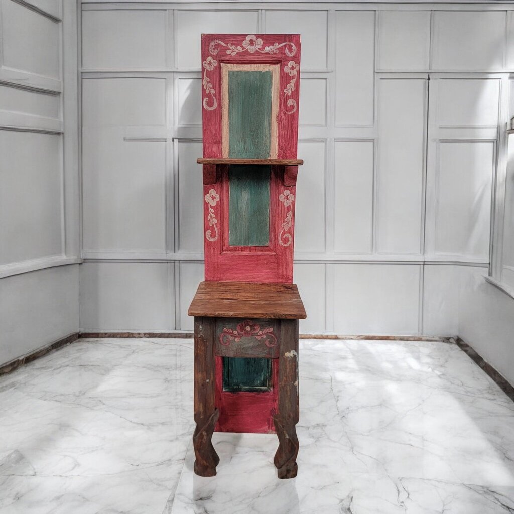 7384 Repurposed Rustic Mexican Handpainted Red Entry Hall Tree Stand Used ~ Furniture