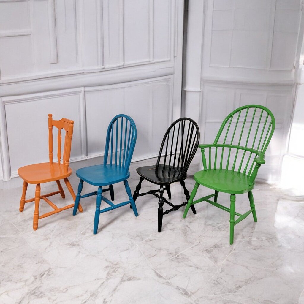 7385 Round Turquoise Dining Table with 4 Colorful Chairs ~ Furniture