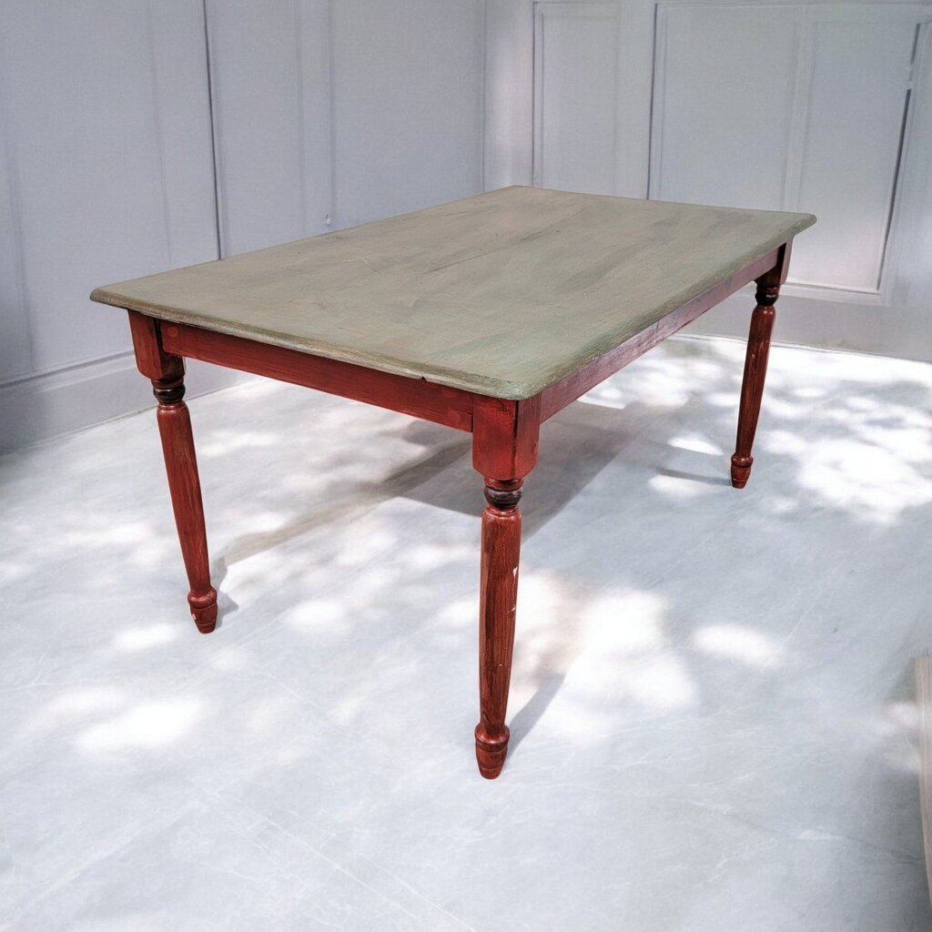 7388 Rustic Mexican Green and Red Dinning Table Used ~ Furniture