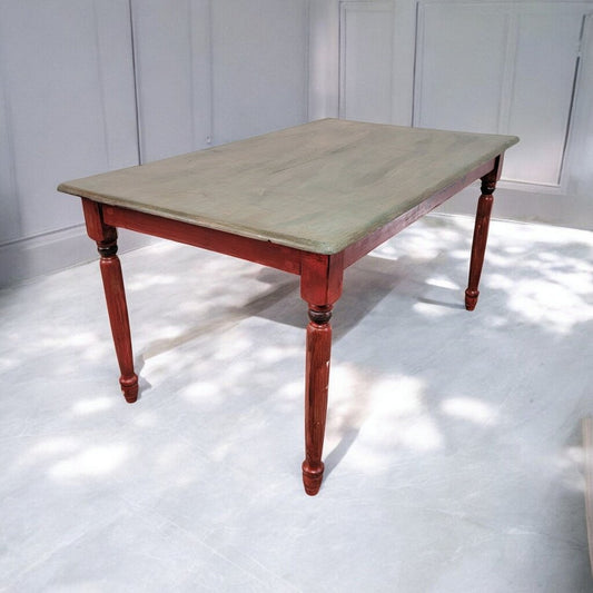 7388 Rustic Mexican Green and Red Dinning Table Used ~ Furniture