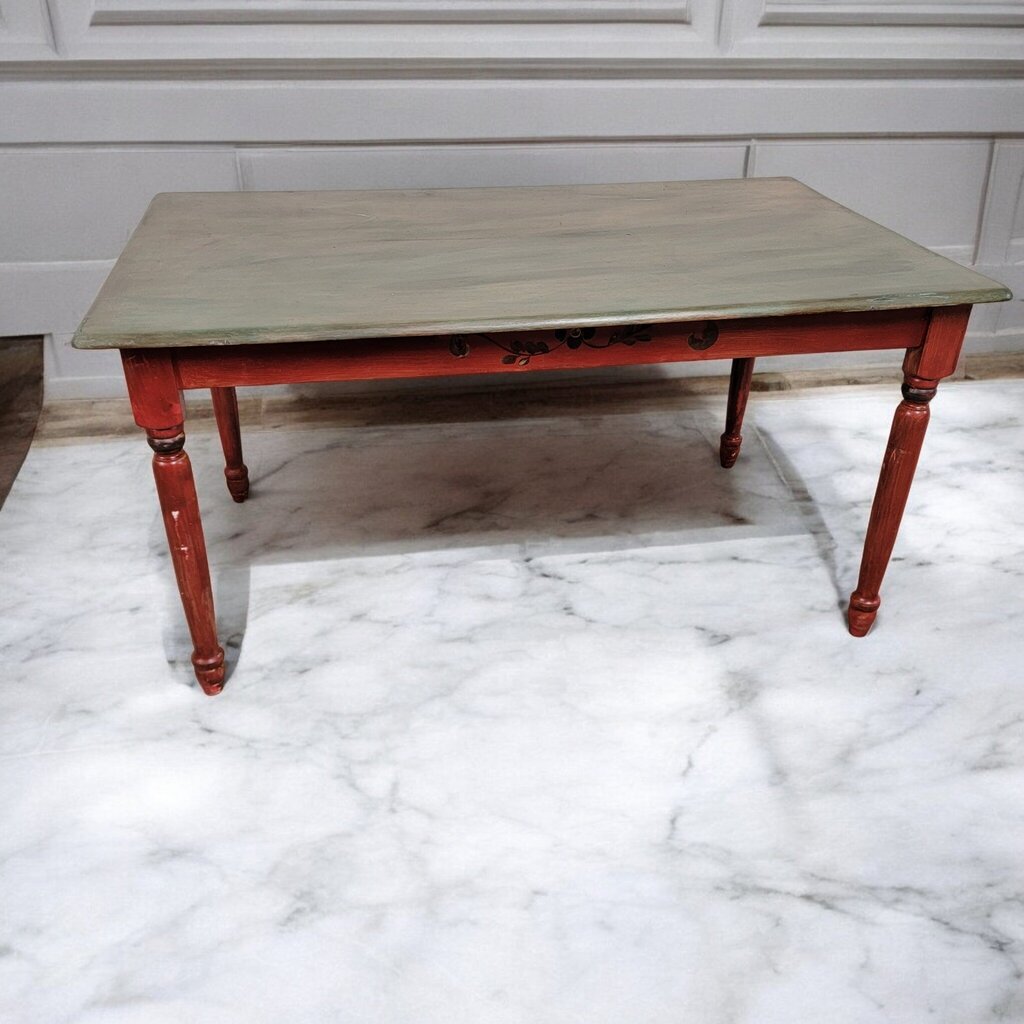 7388 Rustic Mexican Green and Red Dinning Table ~ Furniture