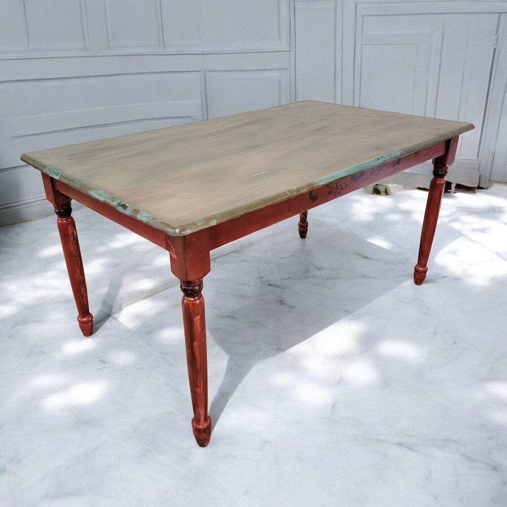 7388 Rustic Mexican Green and Red Dinning Table ~ Furniture