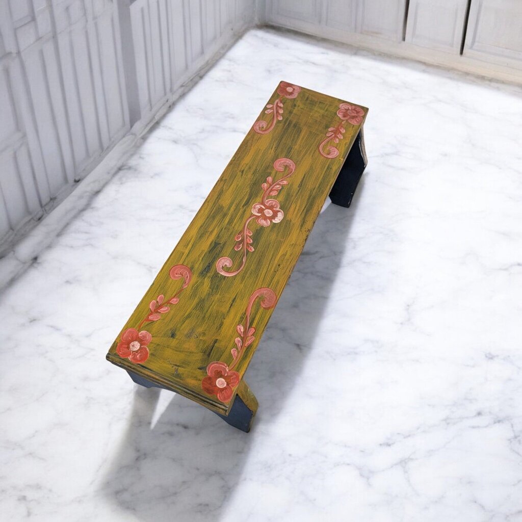 7389 Rustic Mexican Handpainted Wood Bench with Floral Detail ~ Furniture