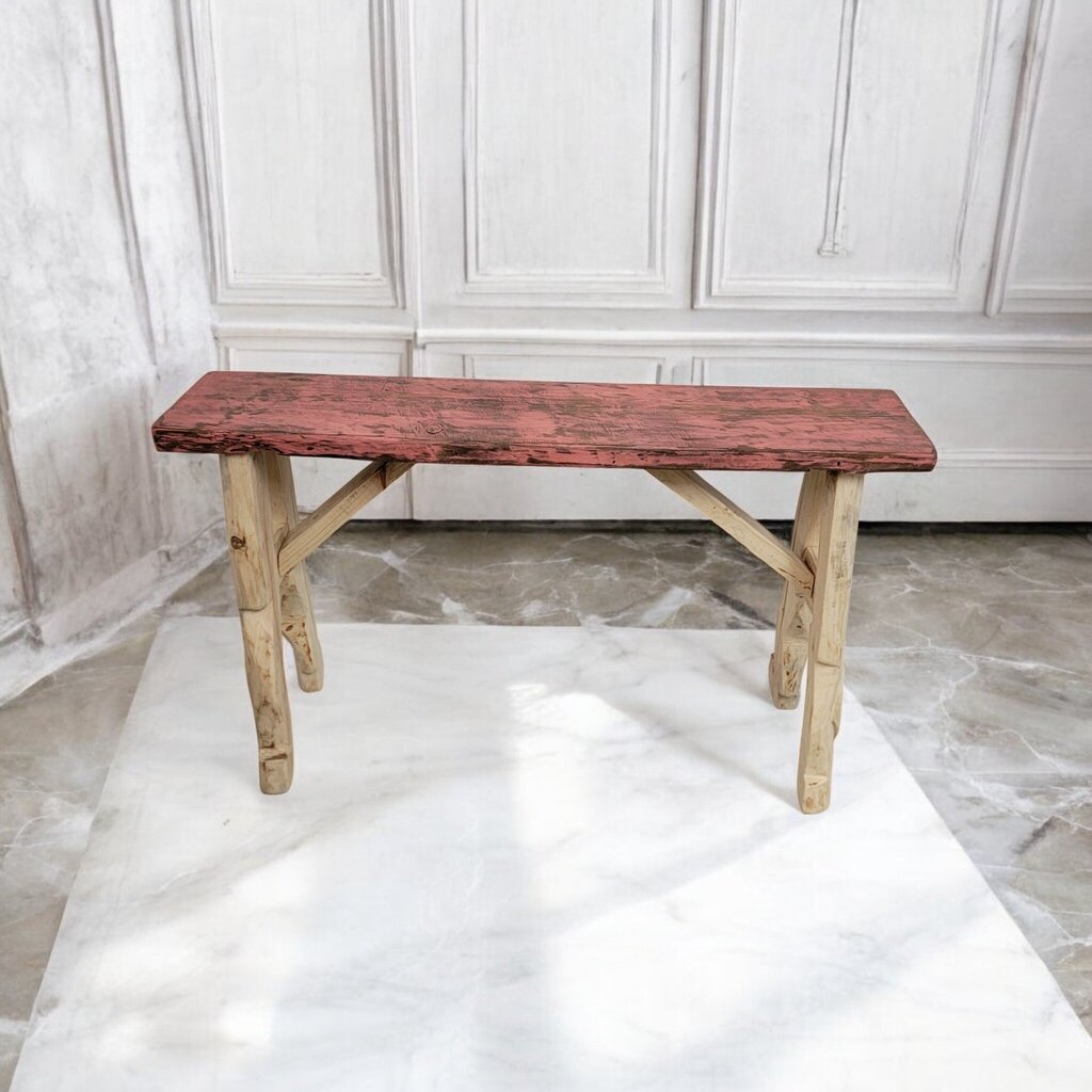 7390 Rustic Mexican Handpainted Red Top Console Table Used ~ Furniture