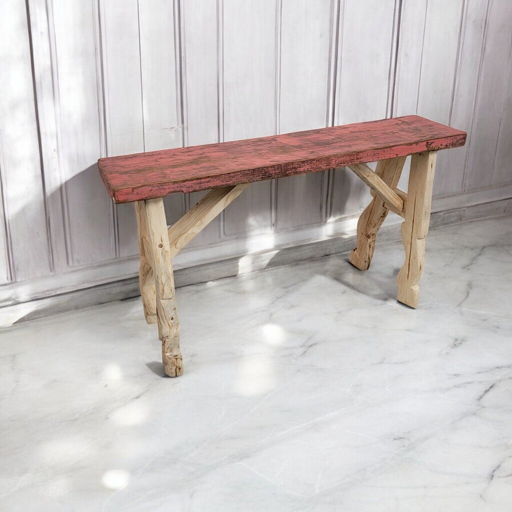 7390 Rustic Mexican Handpainted Red Top Console Table ~ Furniture