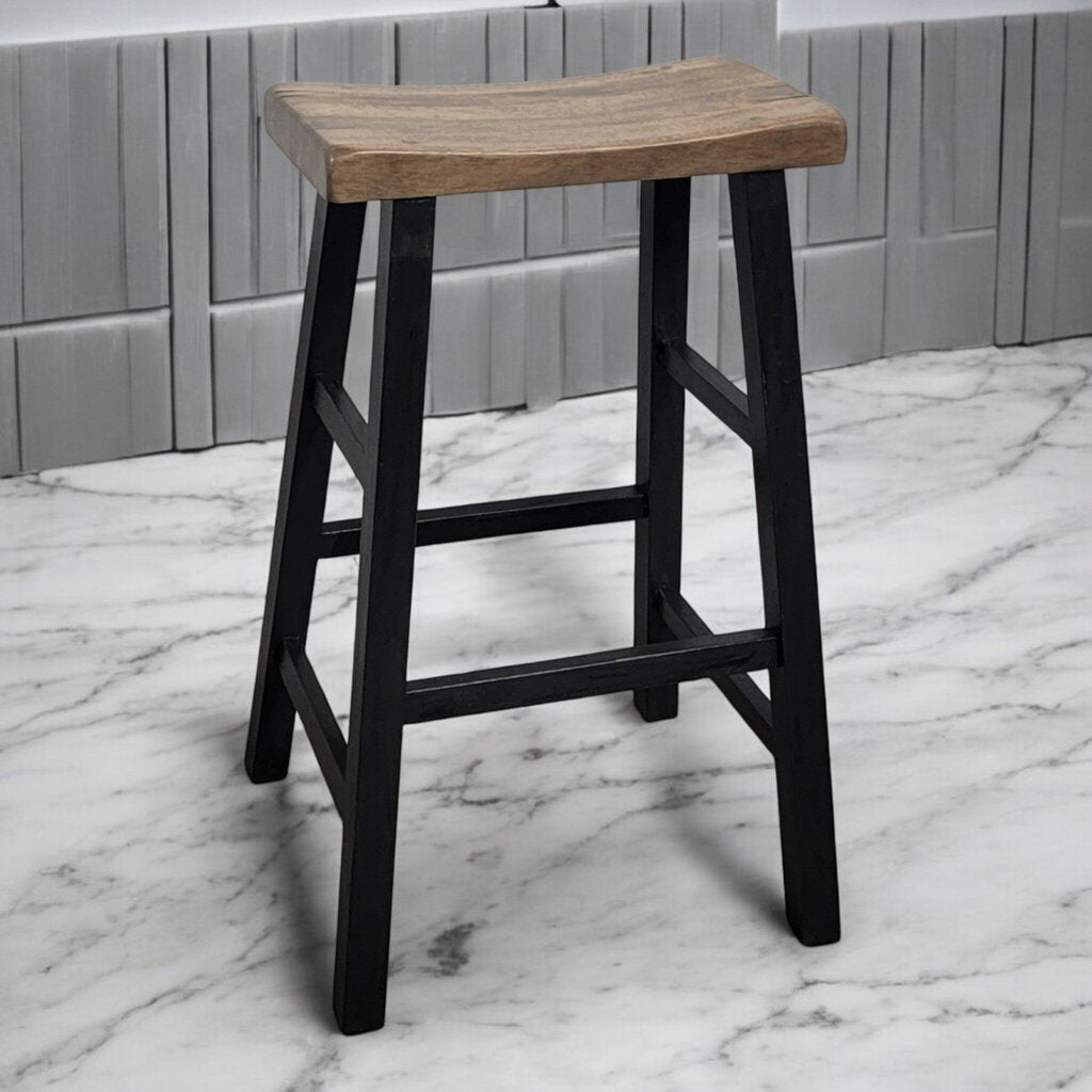 7393 Wood and Black Saddle Seat #Barstool Used ~ Furniture