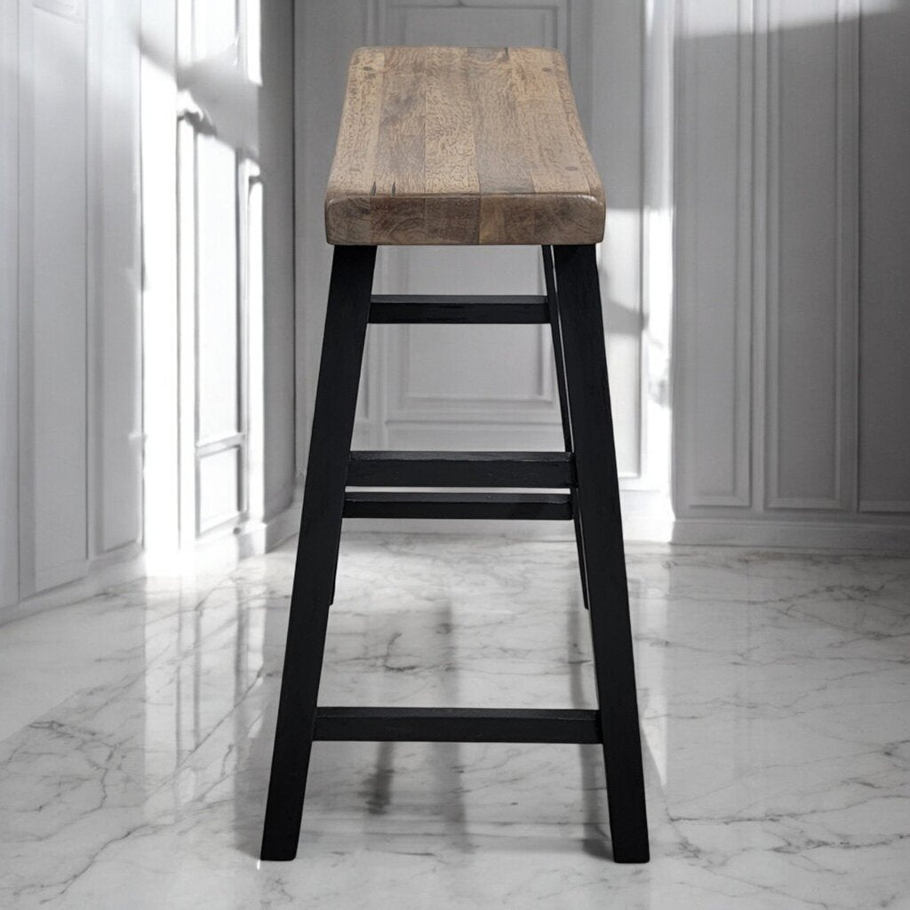 7393 Wood and Black Saddle Seat #Barstool ~ Furniture