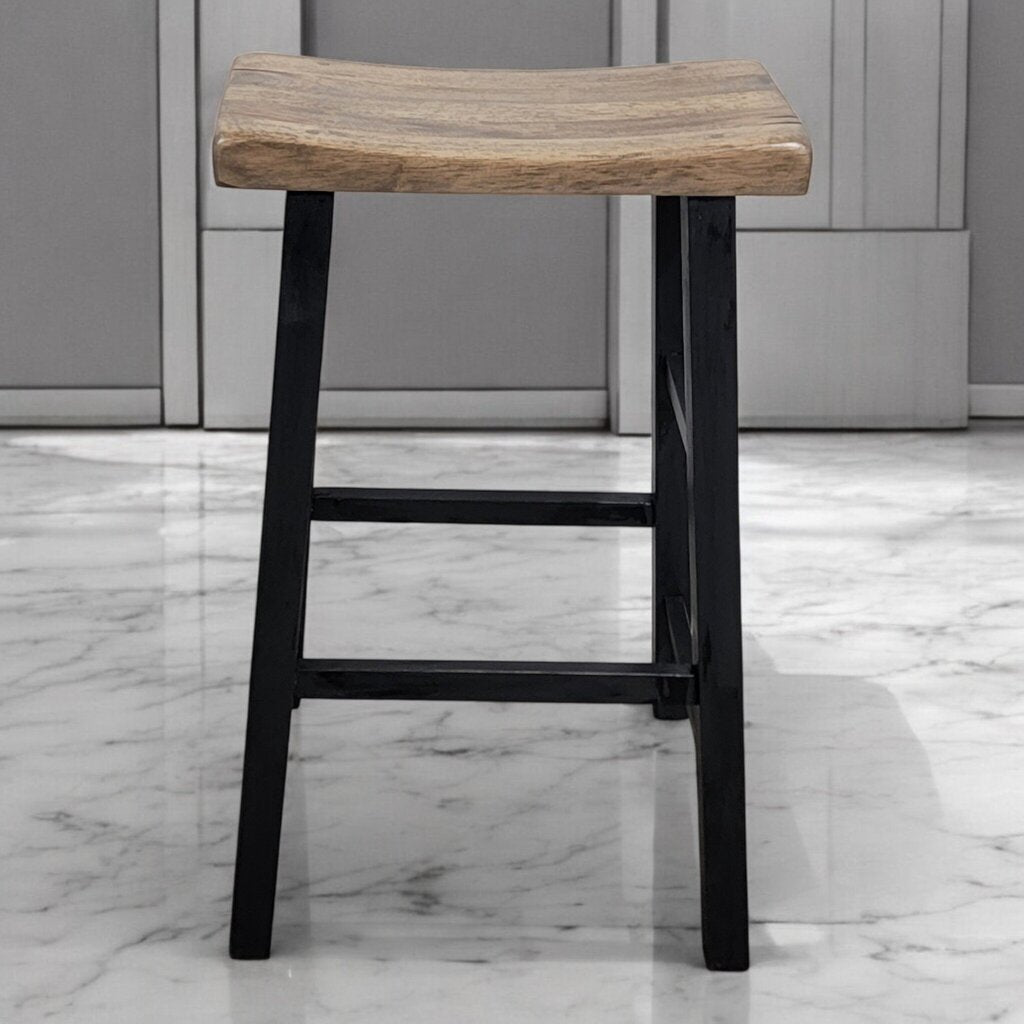 7393 Wood and Black Saddle Seat #Barstool ~ Furniture