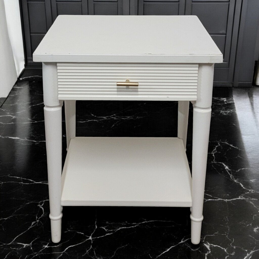 7407 White 2 Tier Side Table with Drawer Used ~ Furniture
