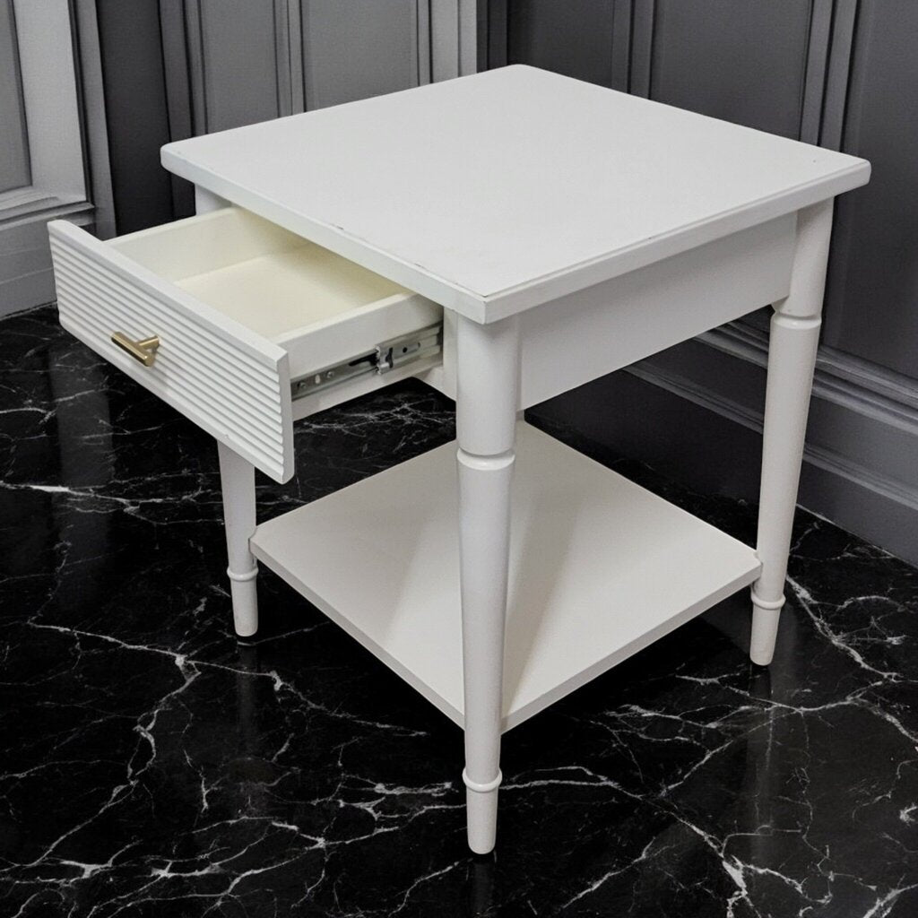7407 White 2 Tier Side Table with Drawer ~ Furniture