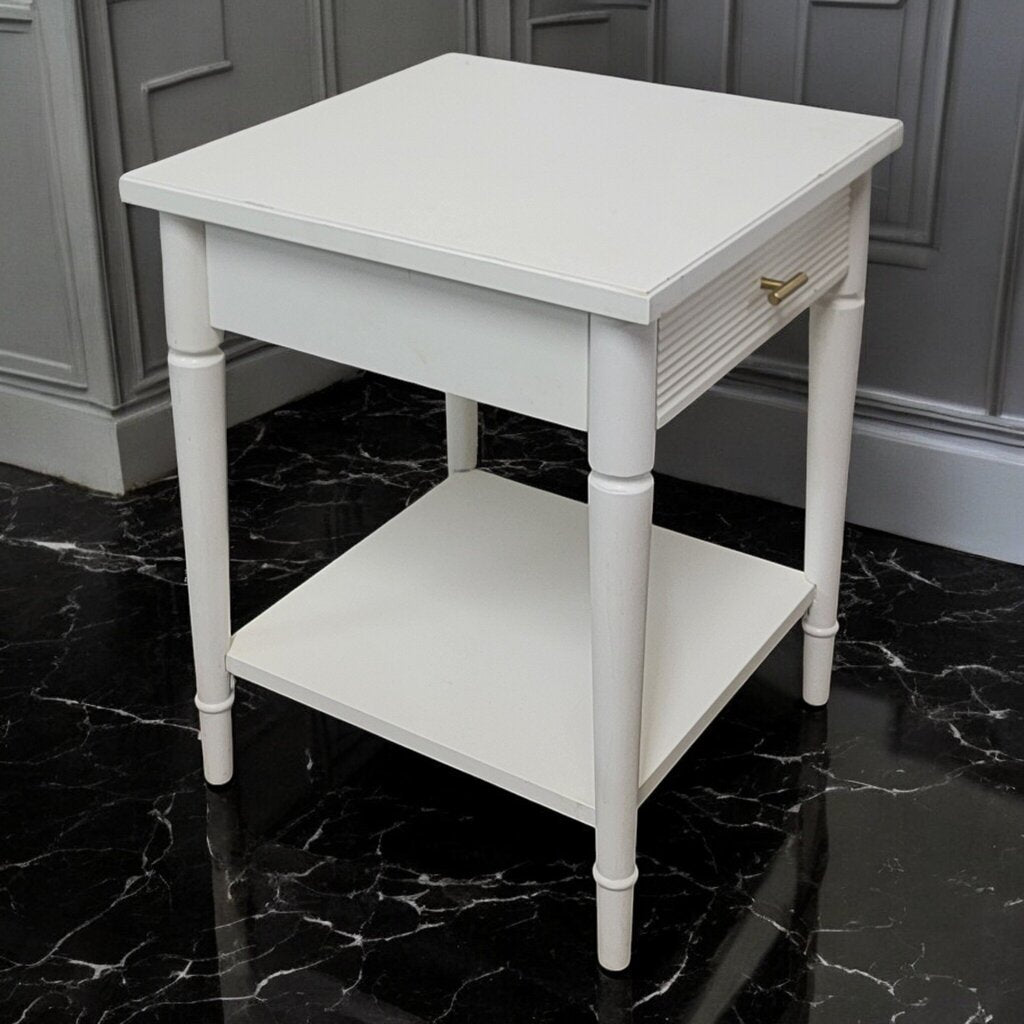 7407 White 2 Tier Side Table with Drawer ~ Furniture