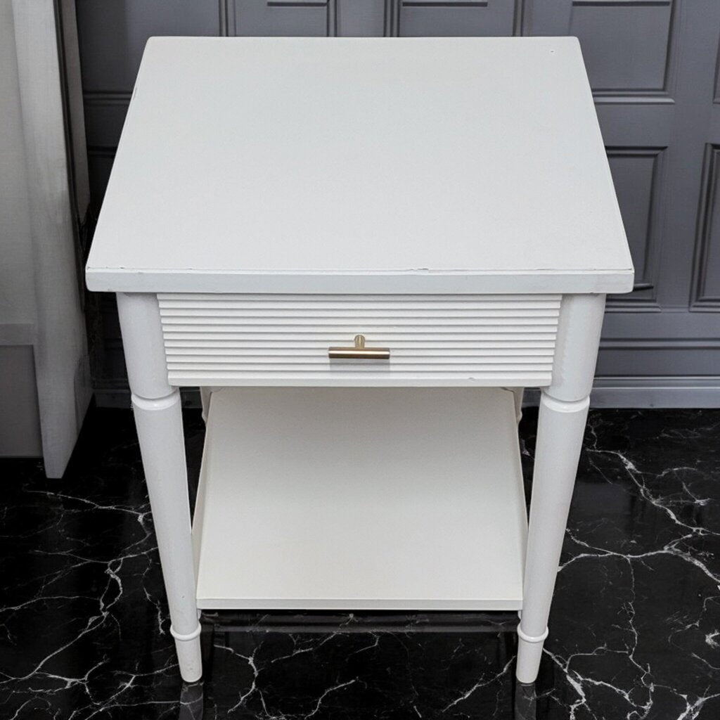 7407 White 2 Tier Side Table with Drawer ~ Furniture