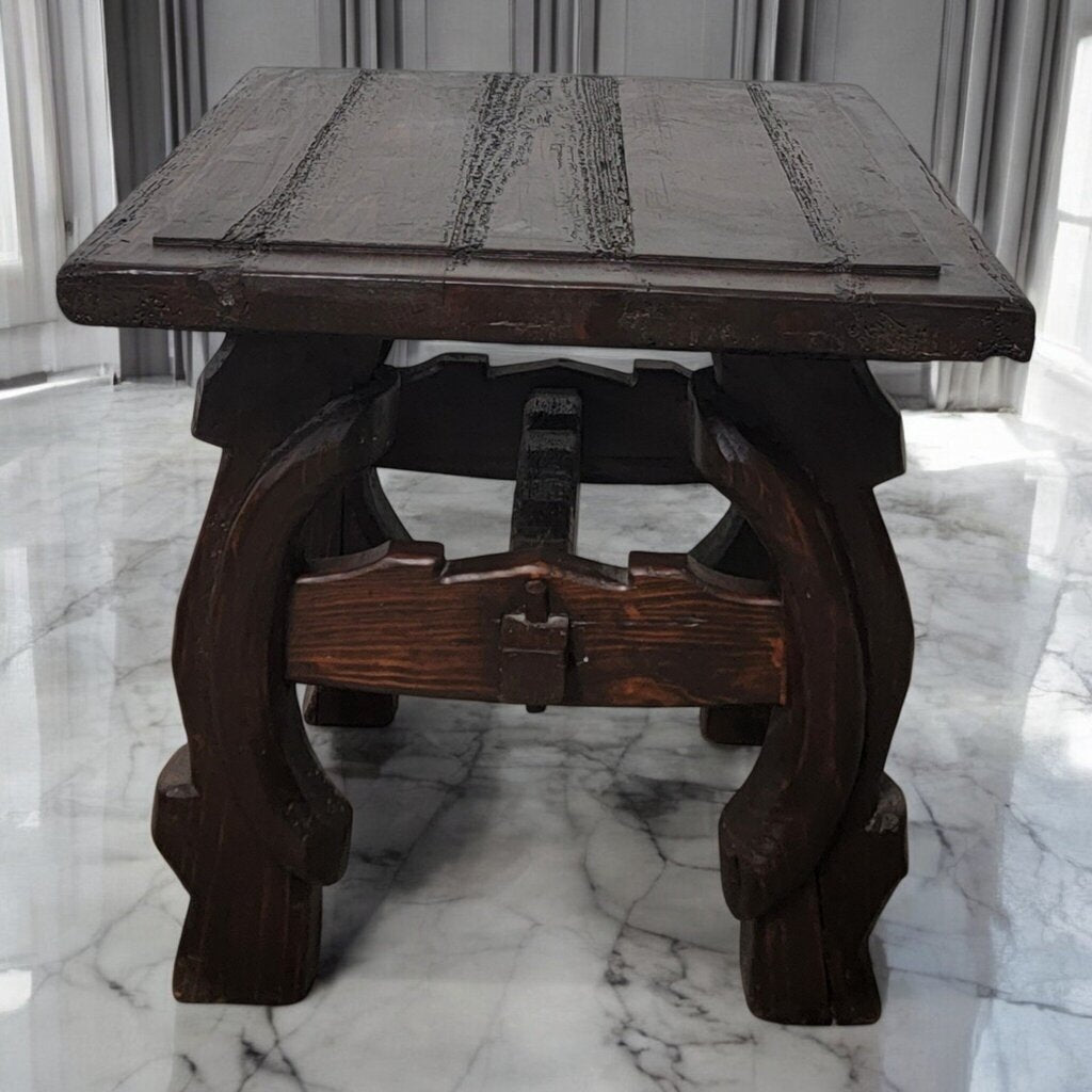 7412 Rustic Wormwood Trestle Side Table * 2 - Dealer Shared
