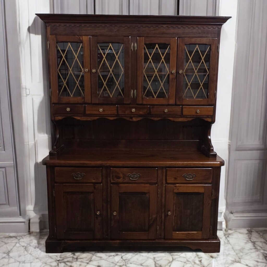 7418 Early American Knotty Pine 2 Piece Vintage Hutch Used ~ Furniture