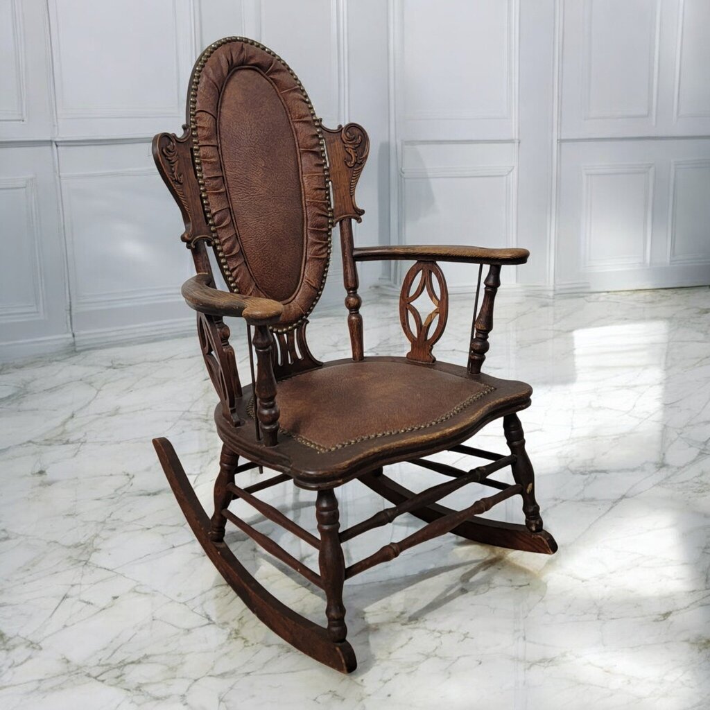 7427 Oak and Leather Antique Rocking #Chair
