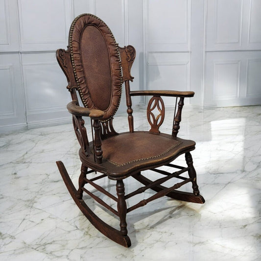 7427 Oak and Leather Antique Rocking #Chair