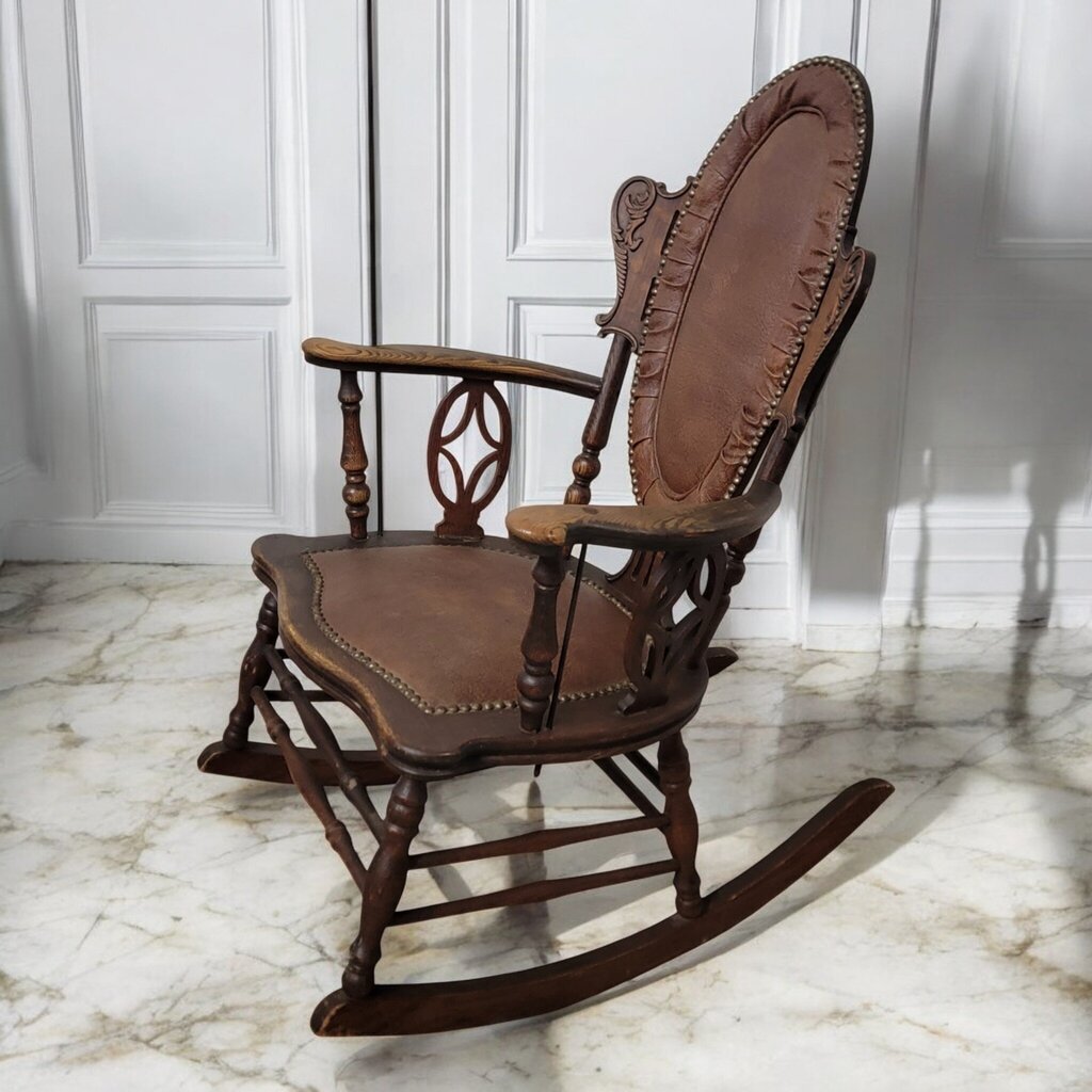 7427 Oak and Leather Antique Rocking #Chair