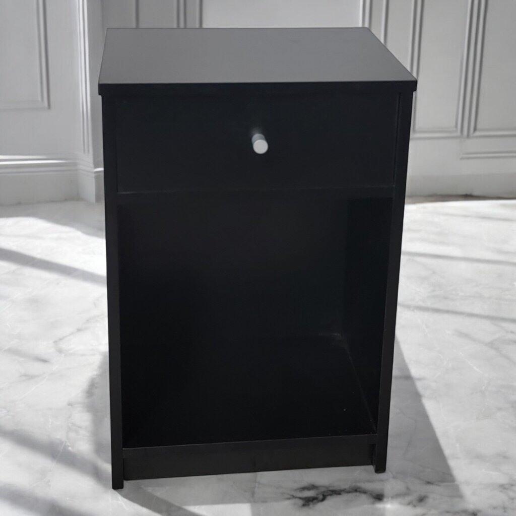 7433 Black Contemporary Nightstand with Drawer Used ~ Furniture