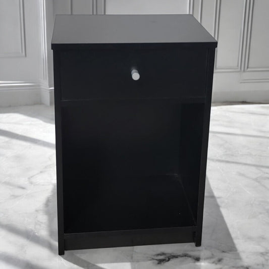 7433 Black Contemporary Nightstand with Drawer Used ~ Furniture