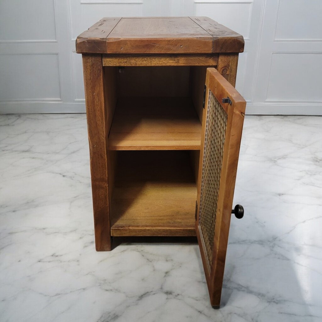 7434 Heavy Pine Side #Table with Metal Grate Door