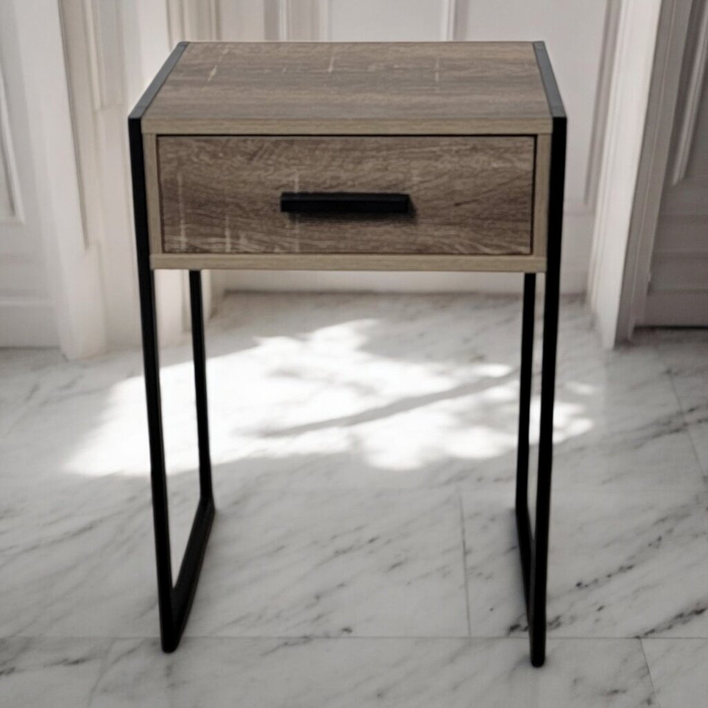 7441 Woodgrain Metal and Wood Nightstand with Drawer Used ~ Furniture