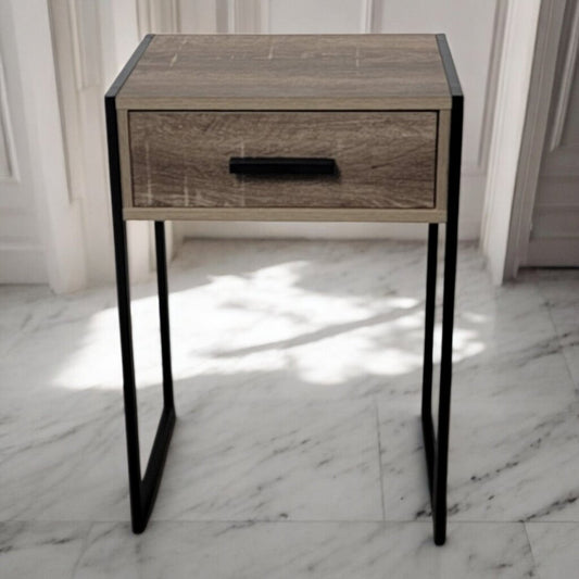 7441 Woodgrain Metal and Wood Nightstand with Drawer Used ~ Furniture